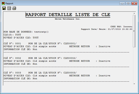 Capture ecran du detail du rapport du logiciel Keypro 3